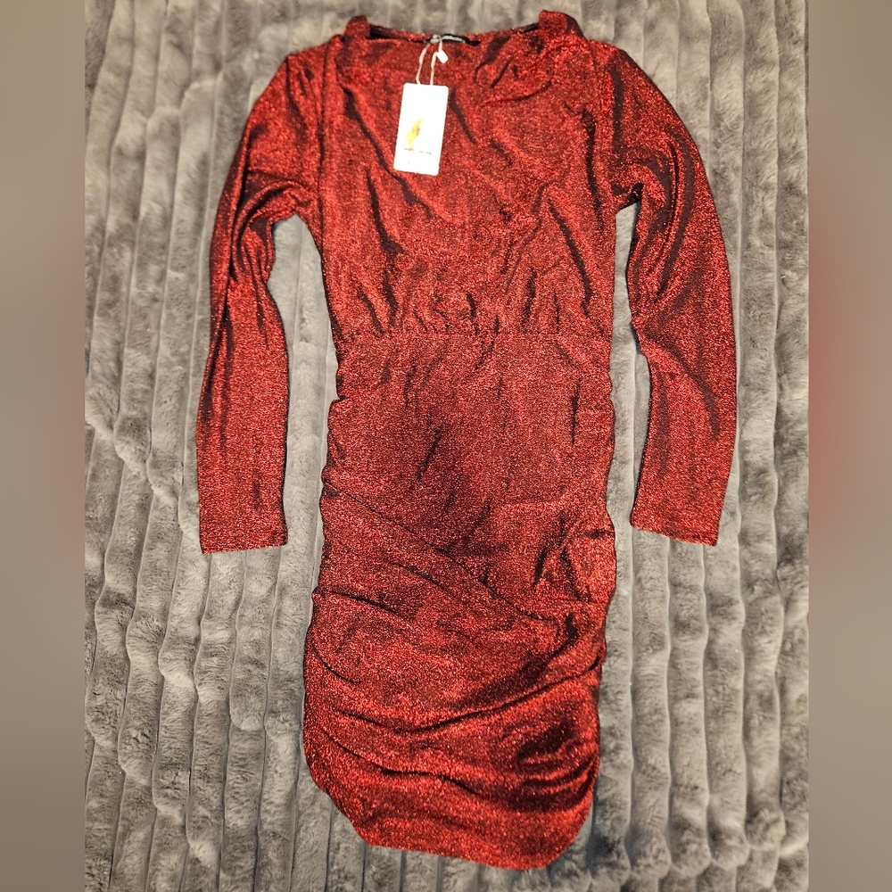 Pretty Garden NWT Shimmering Red Long Sleeve Dress